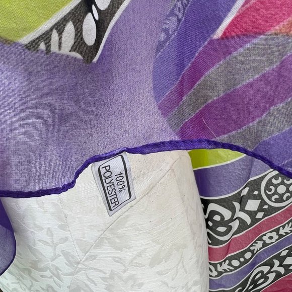 Vintage Purple/Black/White/Green/Magenta Chiffon Scarf - Picture 2 of 3